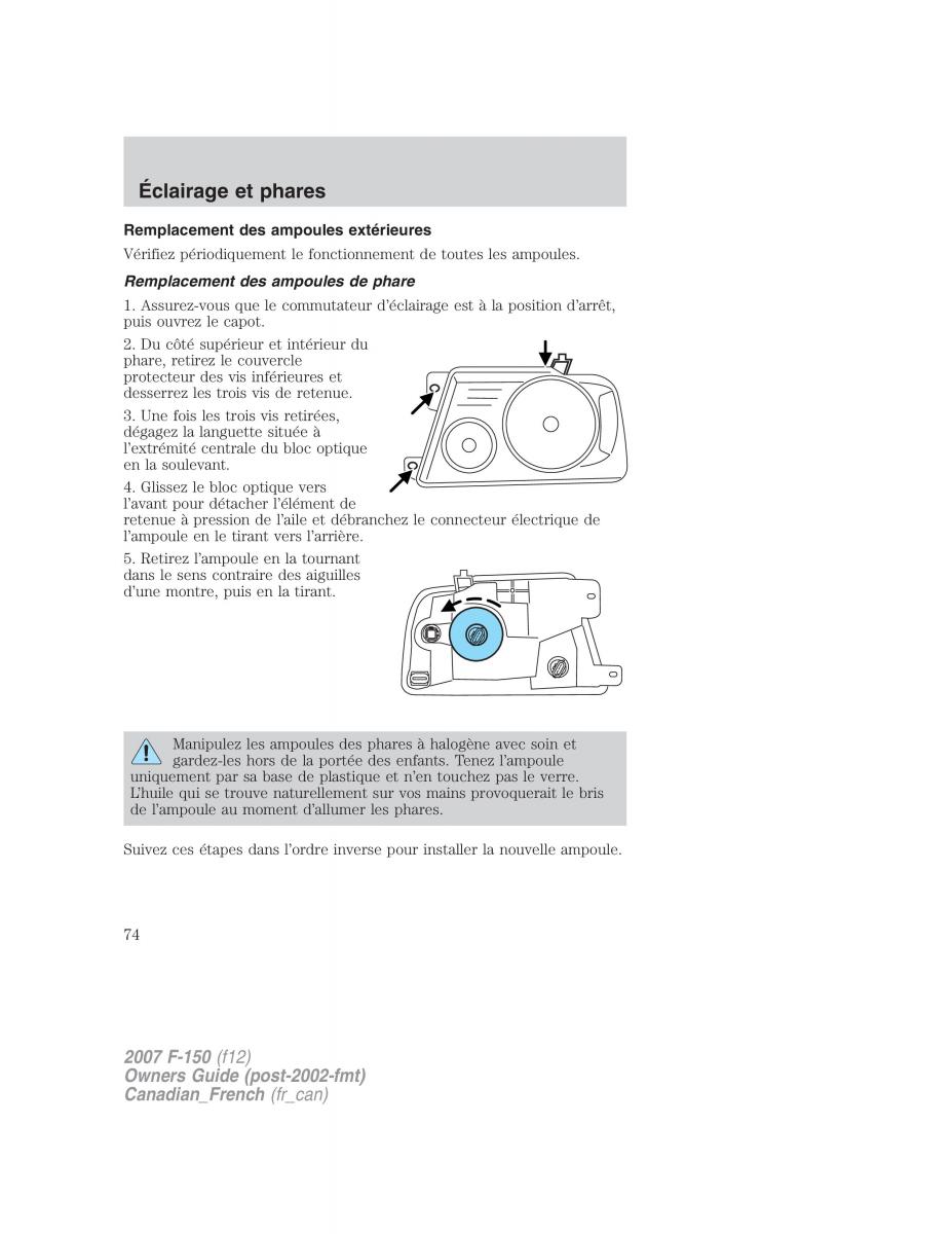 Ford F 150 manuel du proprietaire / page 74