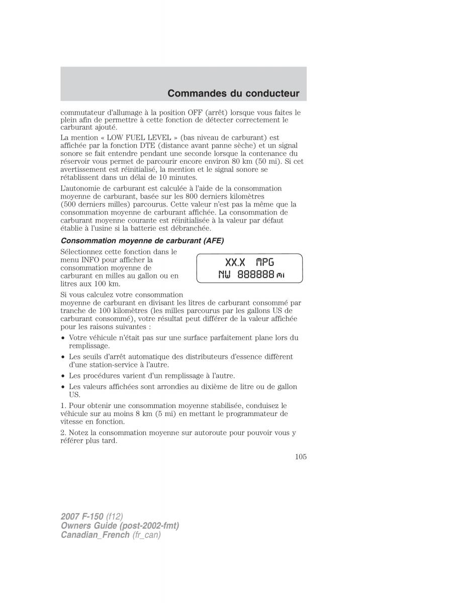 Ford F 150 manuel du proprietaire / page 105