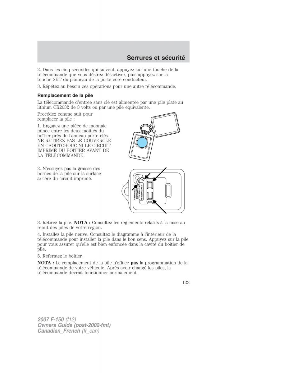 Ford F 150 manuel du proprietaire / page 123