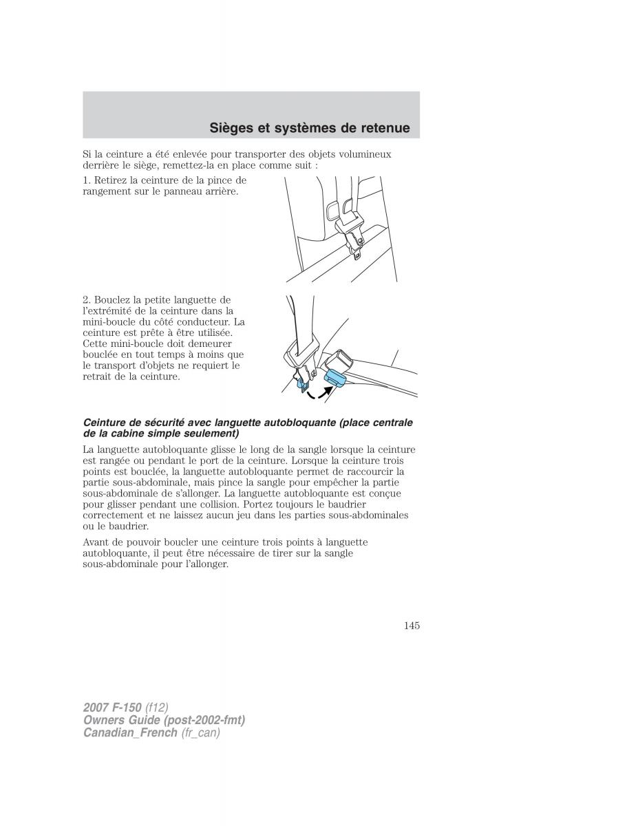 Ford F 150 manuel du proprietaire / page 145