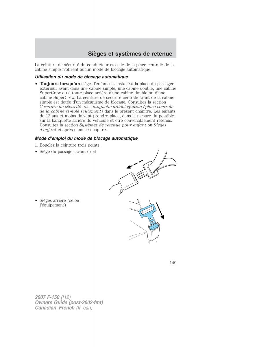 Ford F 150 manuel du proprietaire / page 149