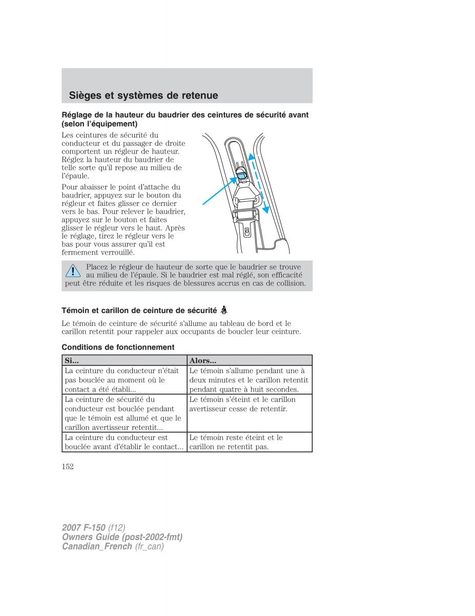 Ford F 150 manuel du proprietaire / page 152