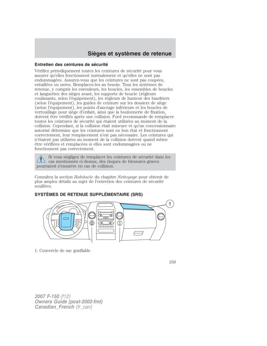 Ford F 150 manuel du proprietaire / page 159