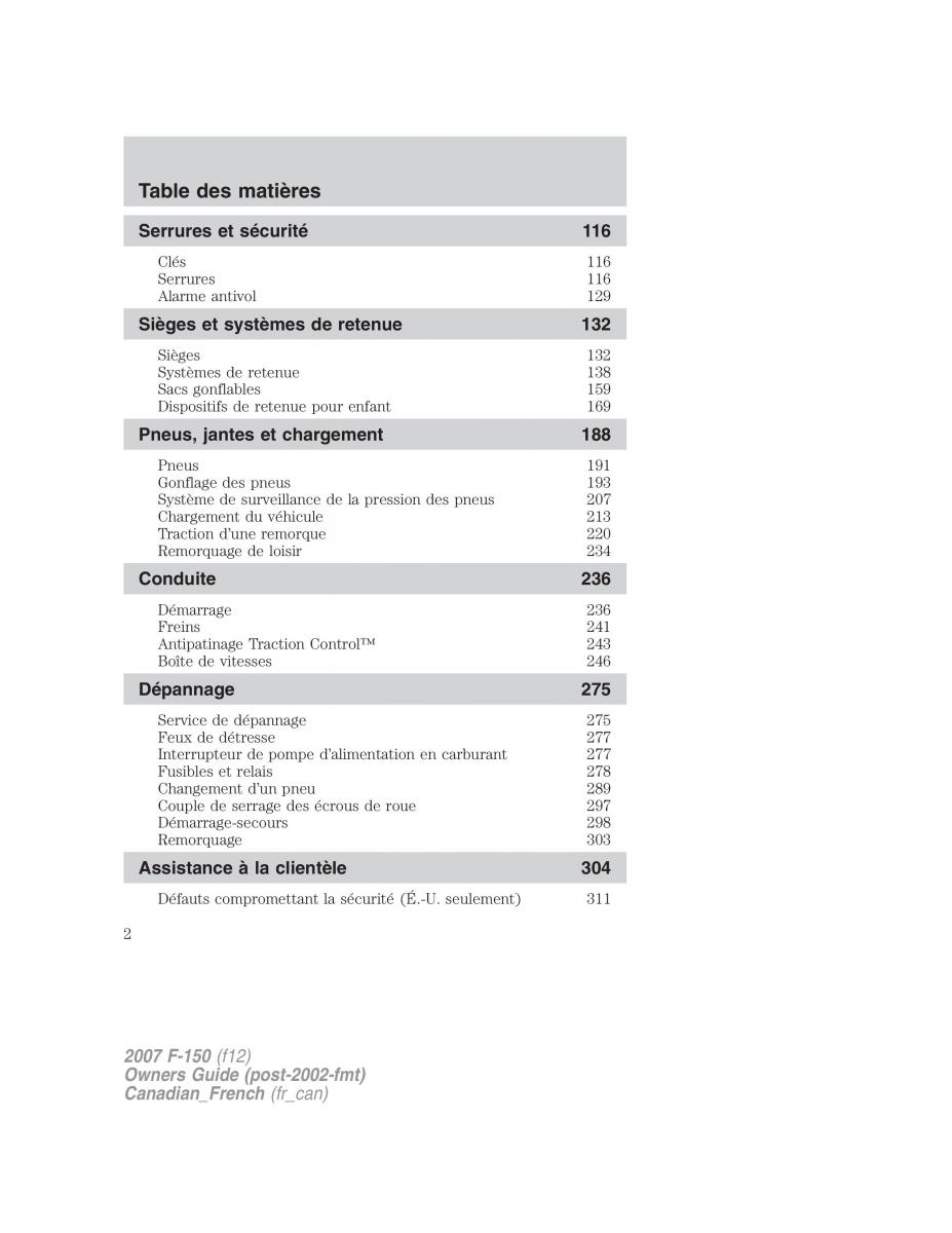 Ford F 150 manuel du proprietaire / page 2