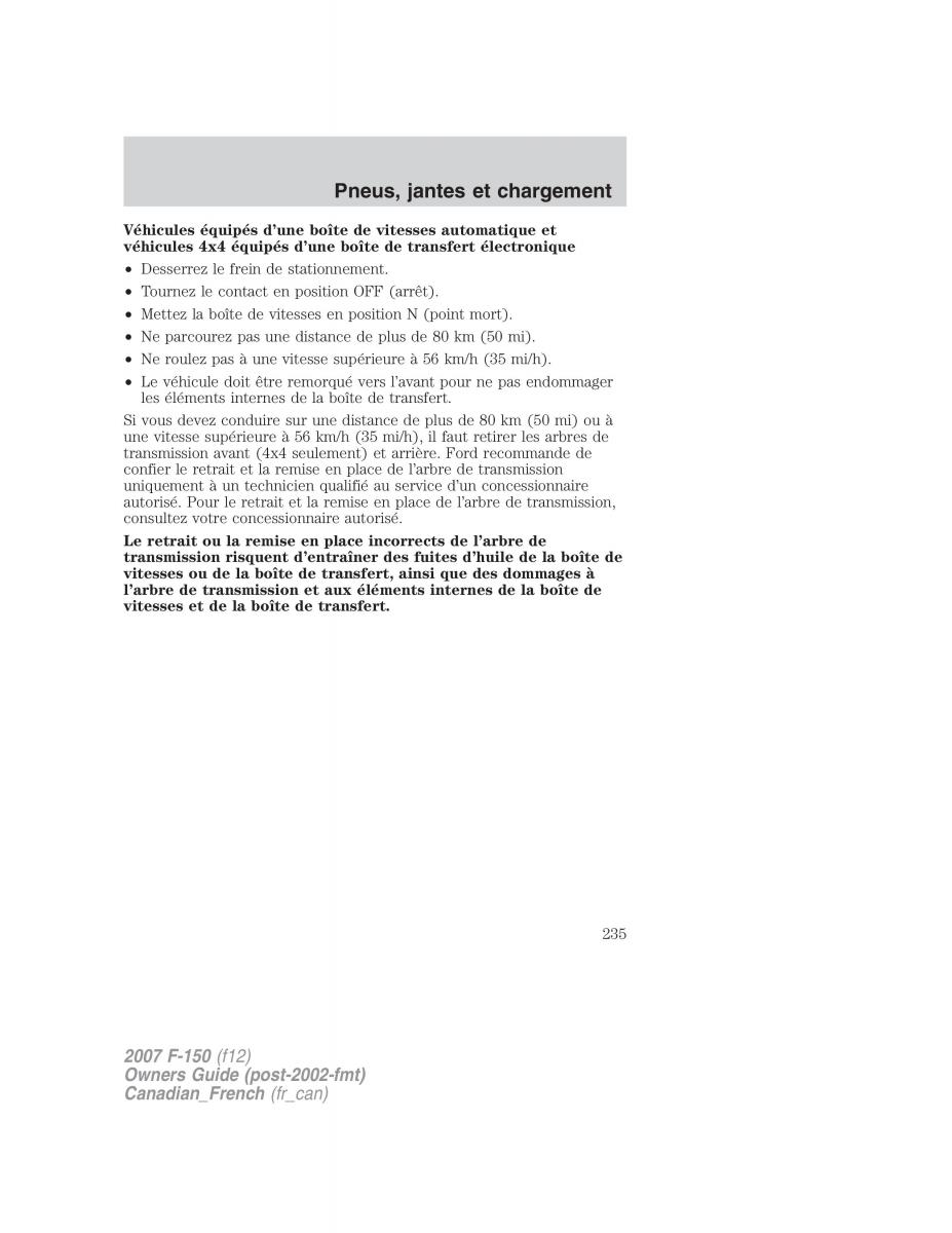 Ford F 150 manuel du proprietaire / page 235