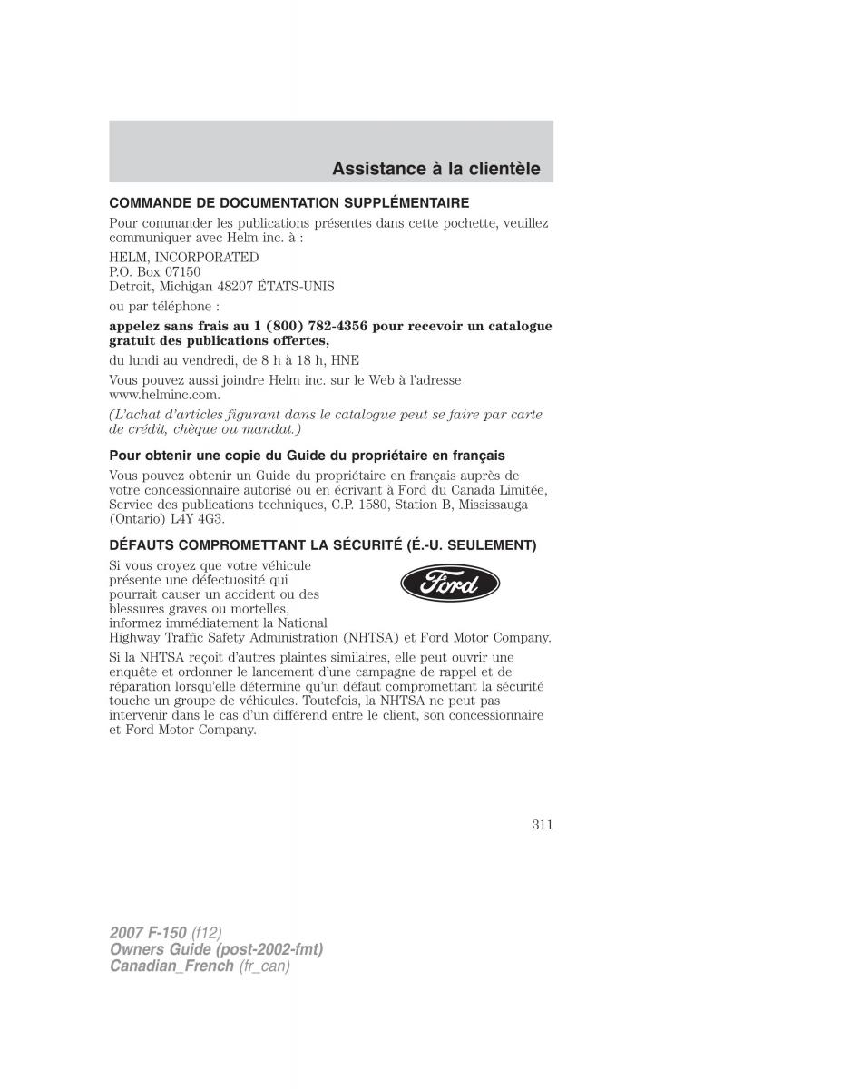 Ford F 150 manuel du proprietaire / page 311