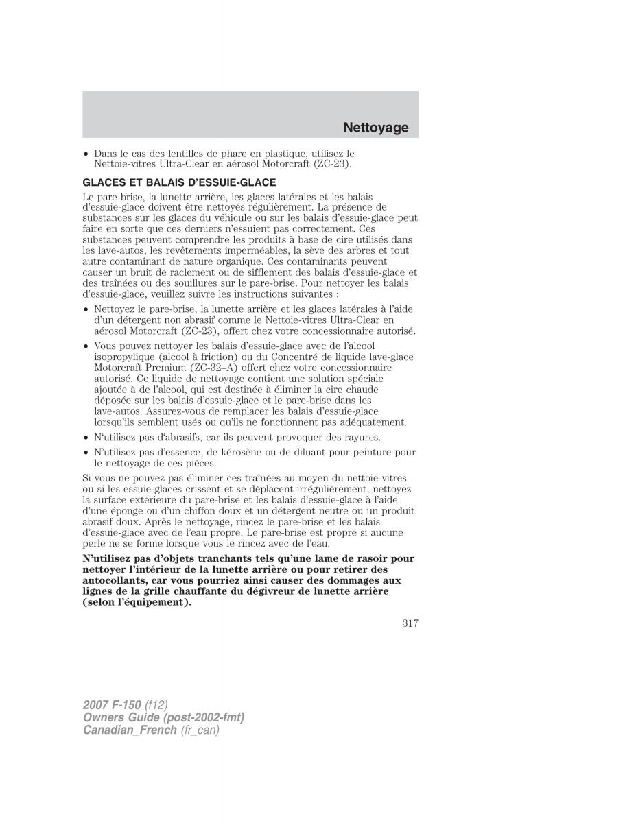 Ford F 150 manuel du proprietaire / page 317