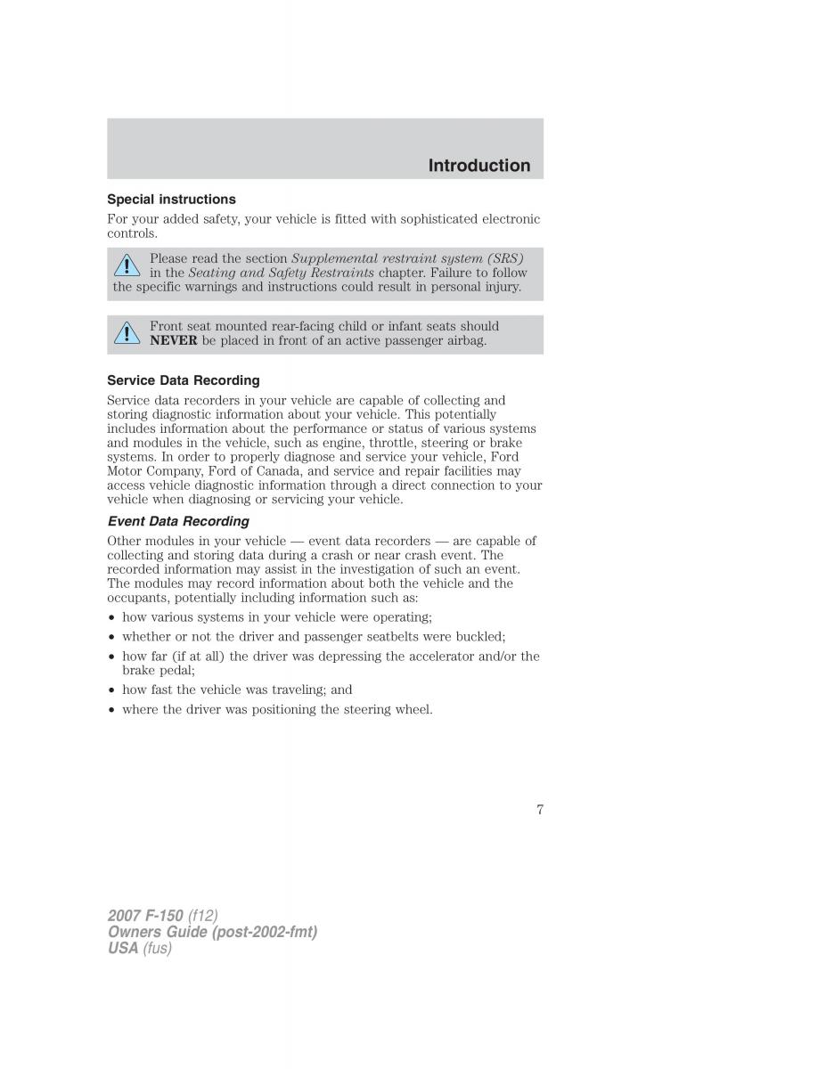 Ford F 150 owners manual / page 7