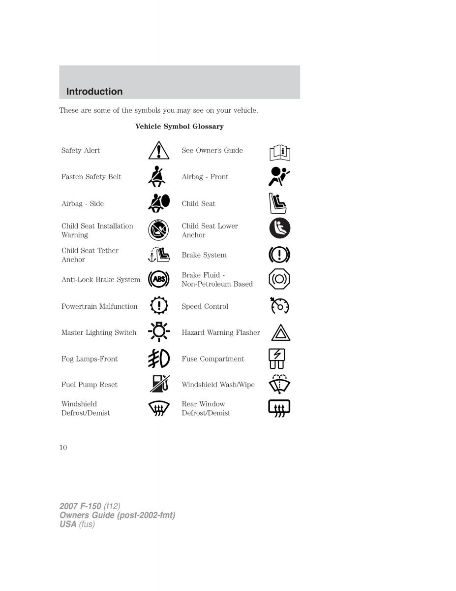 Ford F 150 owners manual / page 10