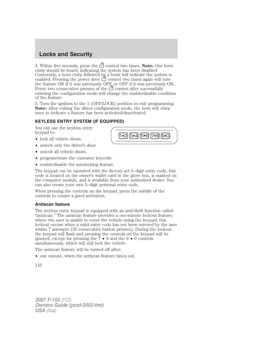 Ford F 150 owners manual / page 110