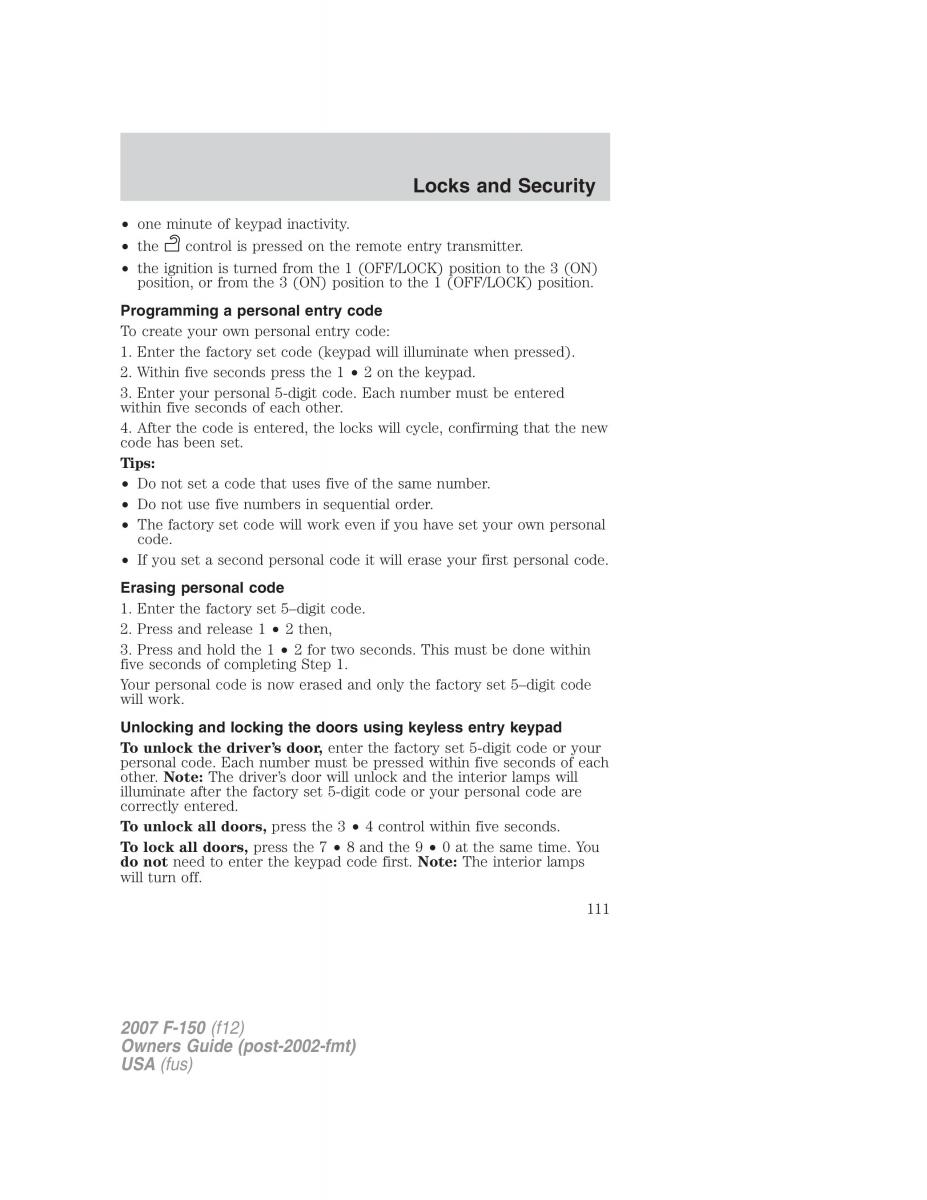 Ford F 150 owners manual / page 111