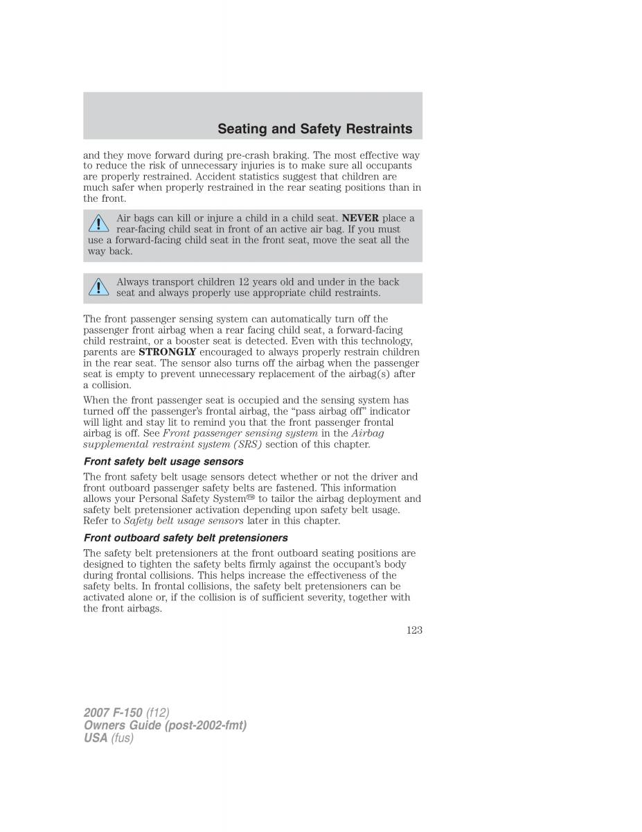 Ford F 150 owners manual / page 123