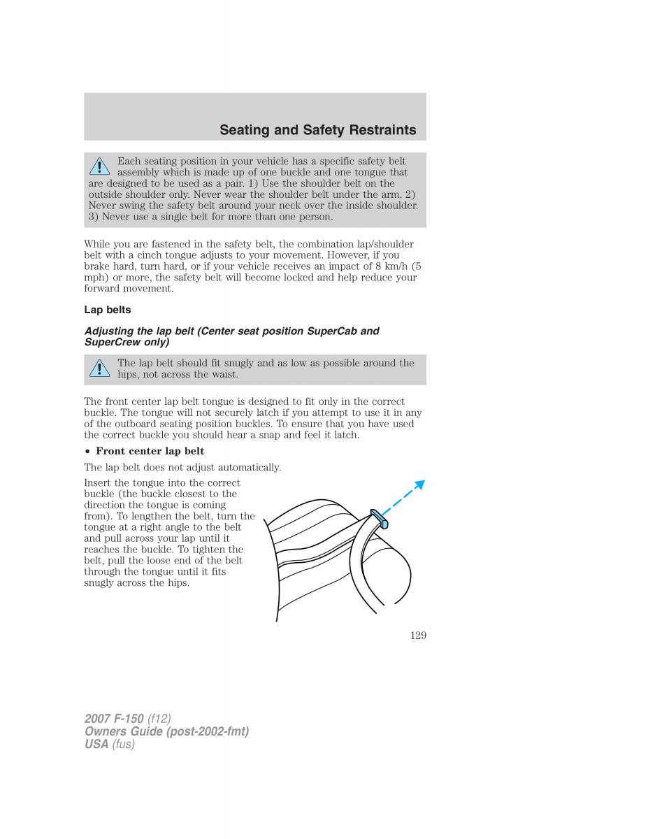 Ford F 150 owners manual / page 129