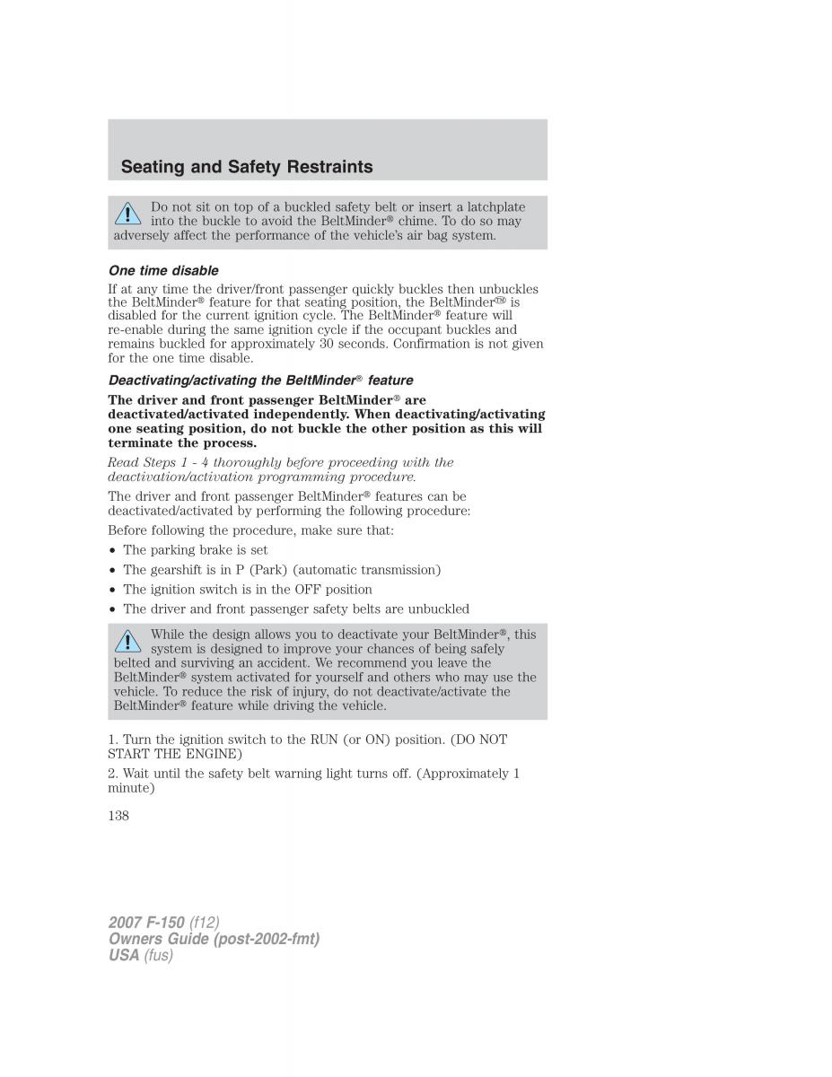 Ford F 150 owners manual / page 138