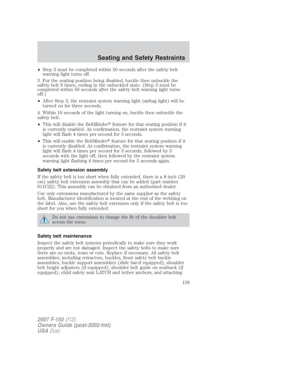 Ford F 150 owners manual / page 139