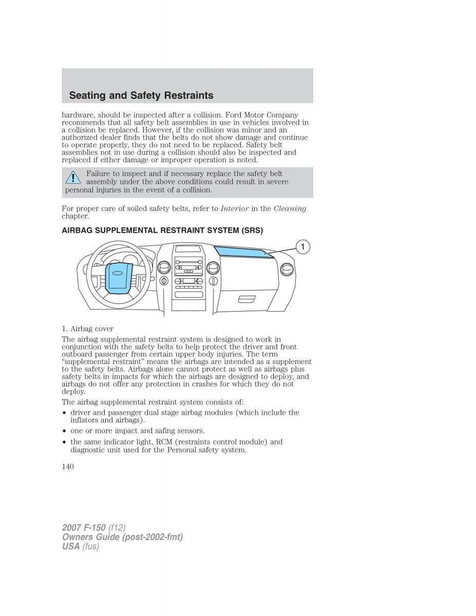 Ford F 150 owners manual / page 140