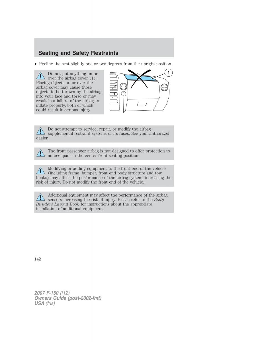 Ford F 150 owners manual / page 142