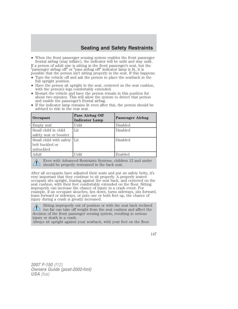 Ford F 150 owners manual / page 147