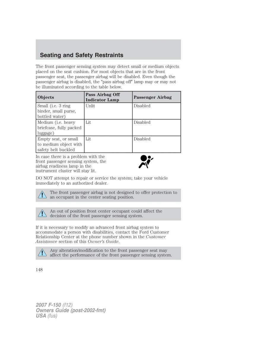 Ford F 150 owners manual / page 148