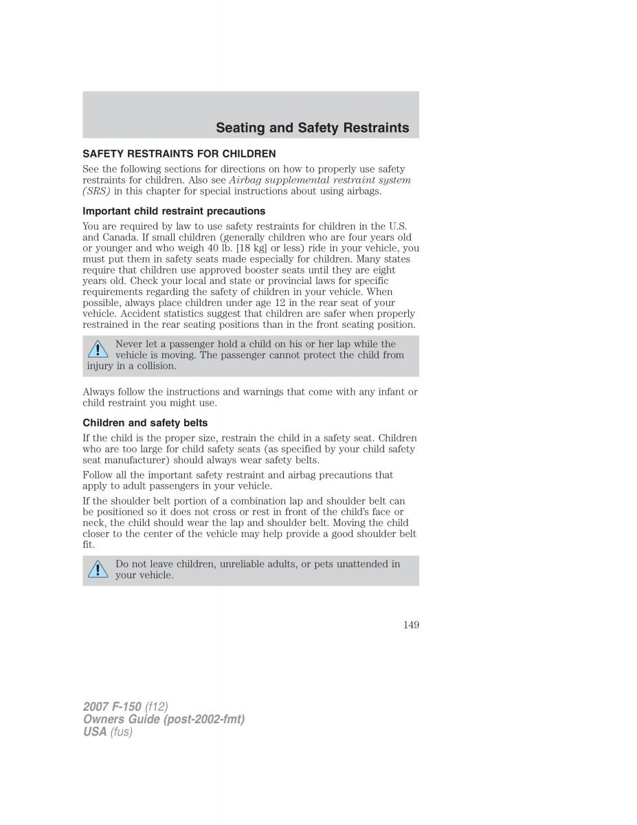 Ford F 150 owners manual / page 149