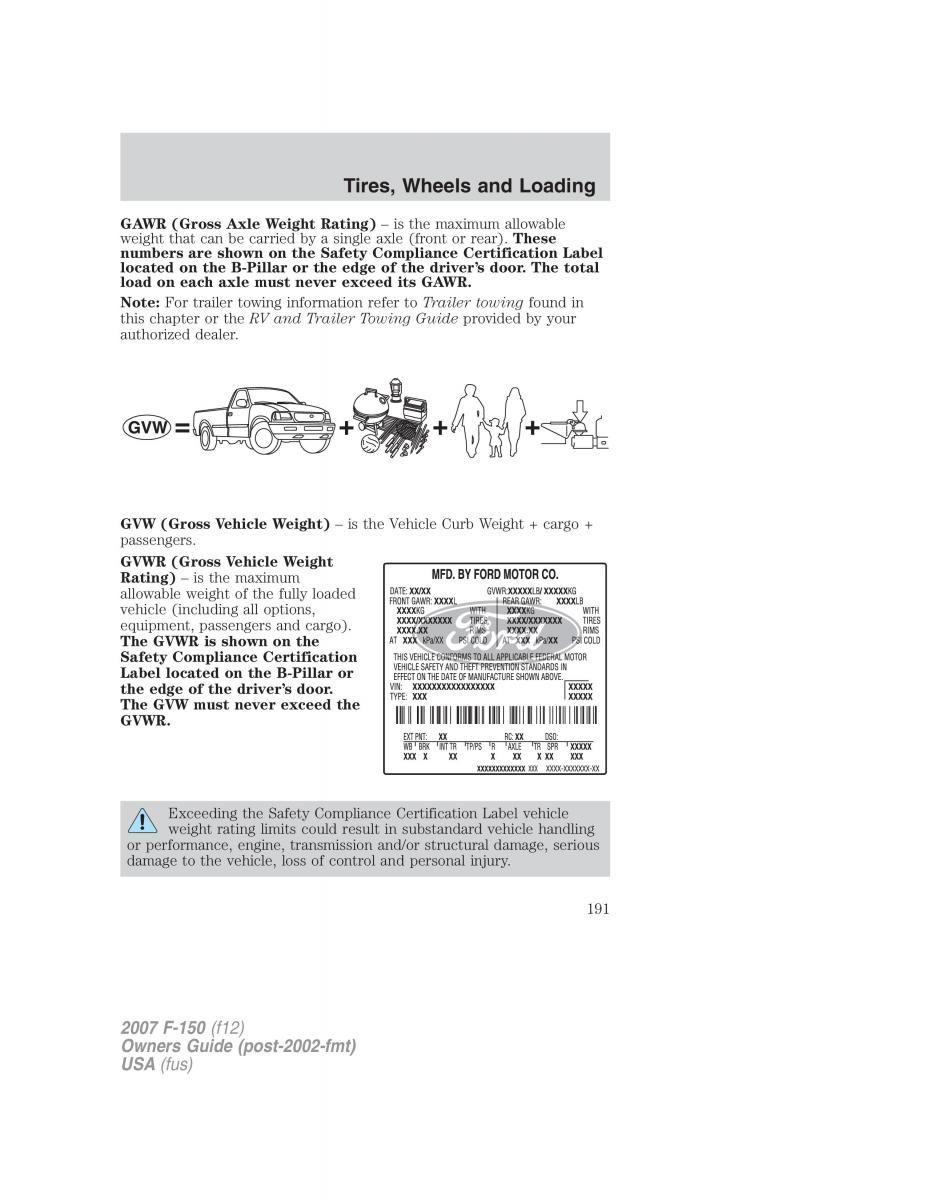 Ford F 150 owners manual / page 191