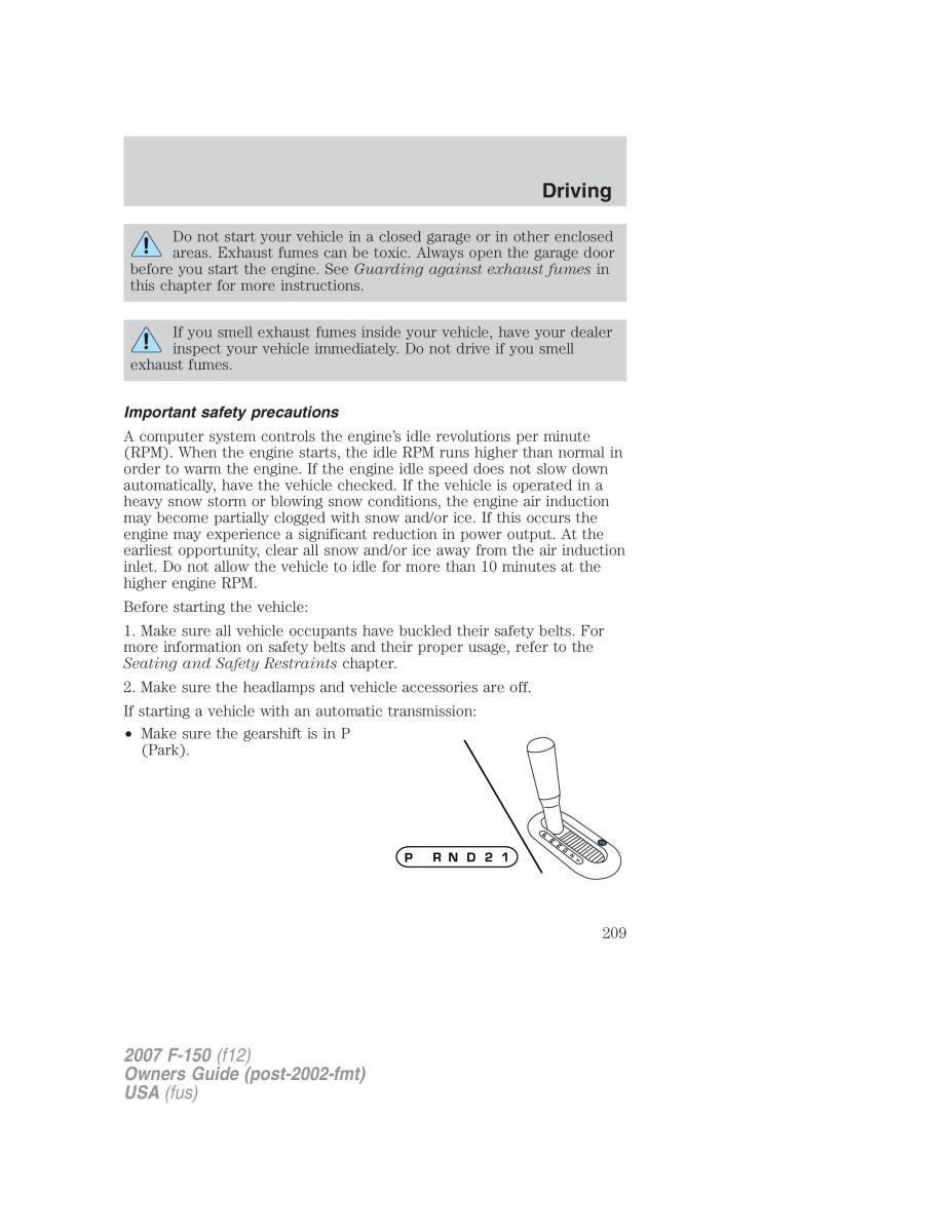 Ford F 150 owners manual / page 209