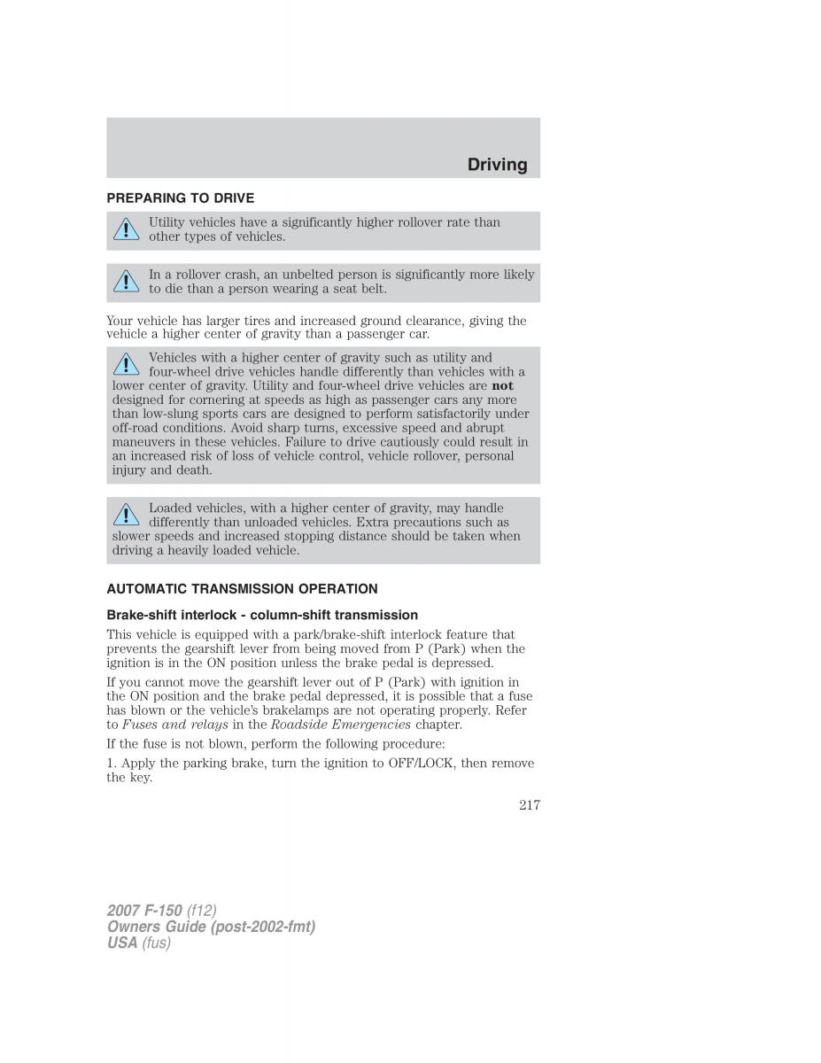 Ford F 150 owners manual / page 217