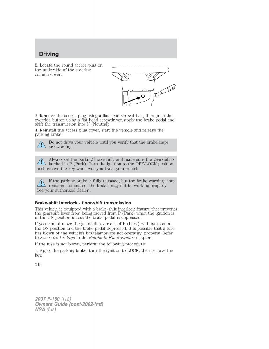 Ford F 150 owners manual / page 218