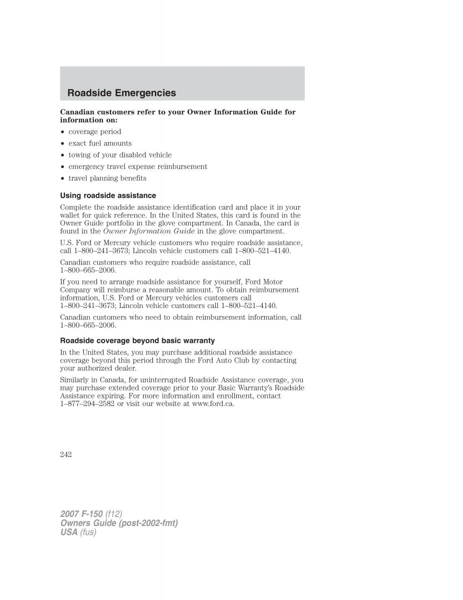 Ford F 150 owners manual / page 242