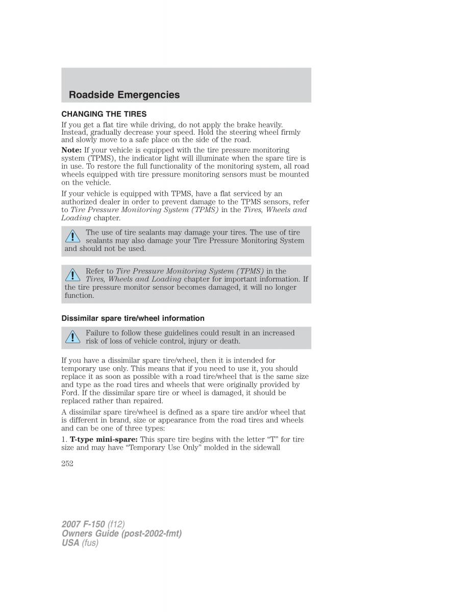 Ford F 150 owners manual / page 252