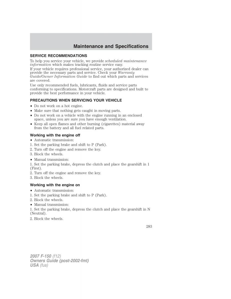 Ford F 150 owners manual / page 283