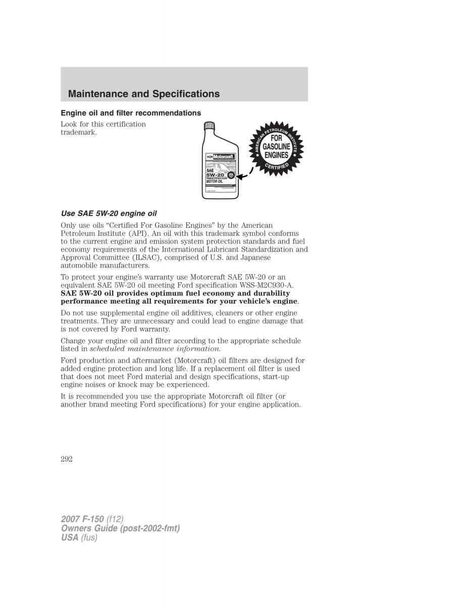 Ford F 150 owners manual / page 292