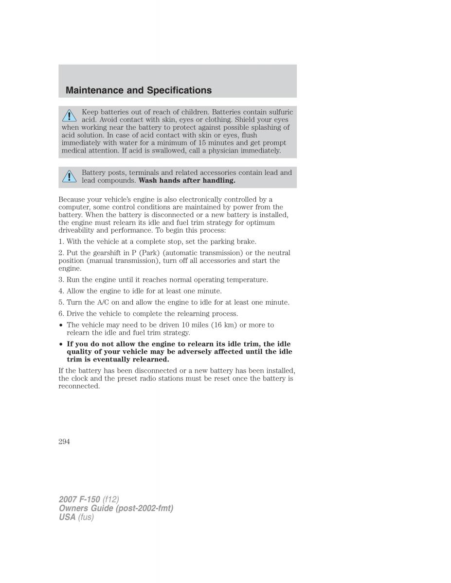 Ford F 150 owners manual / page 294