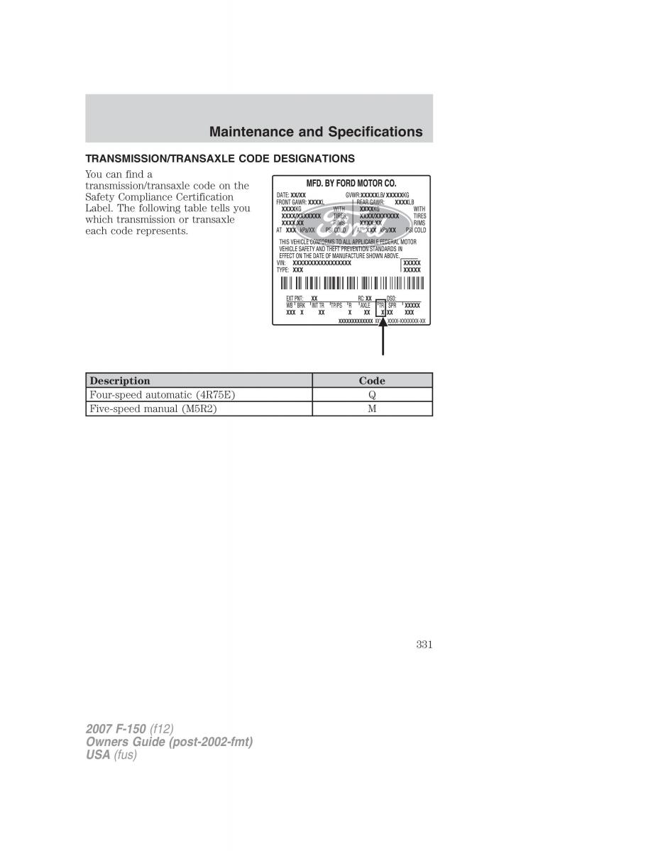 Ford F 150 owners manual / page 331