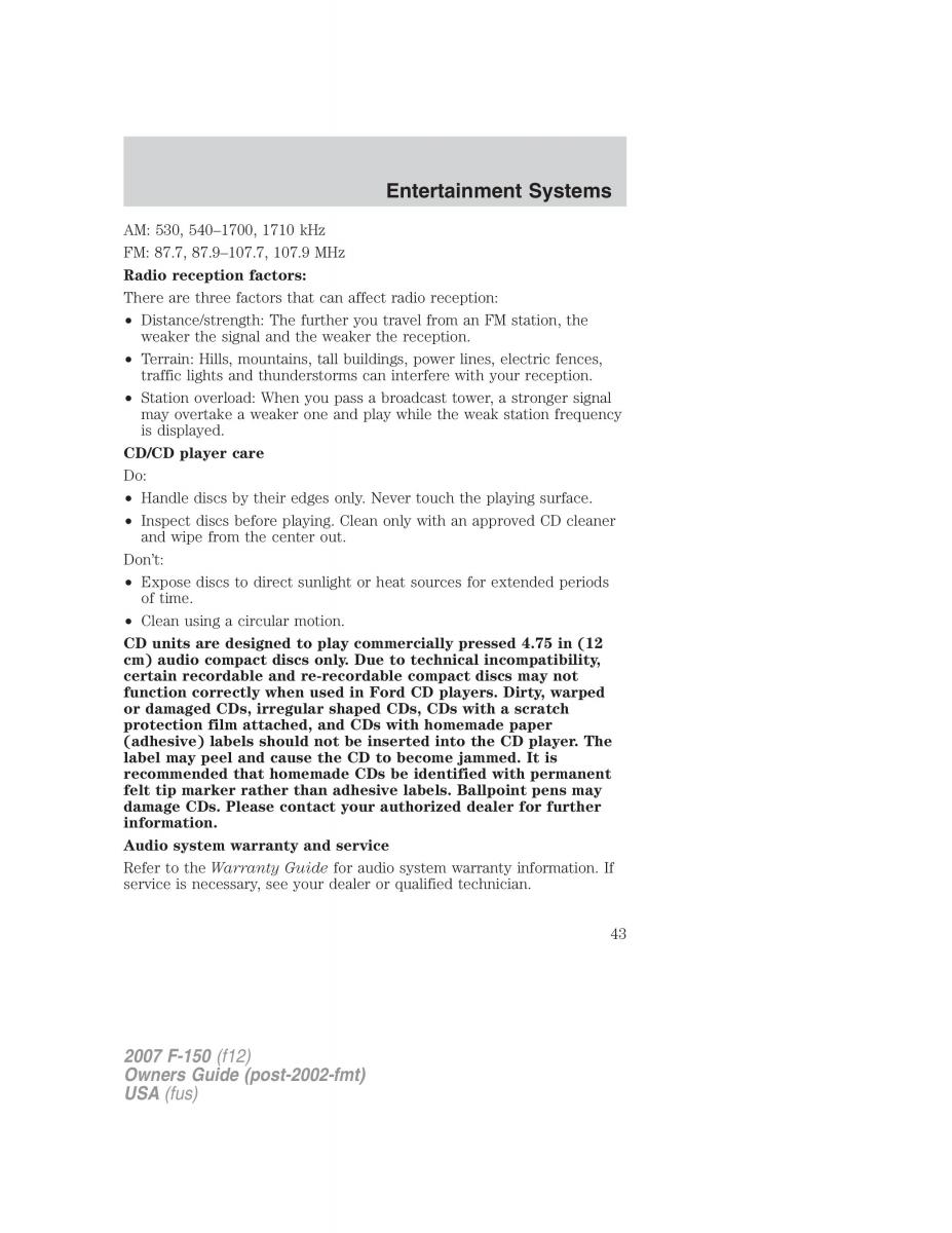 Ford F 150 owners manual / page 43