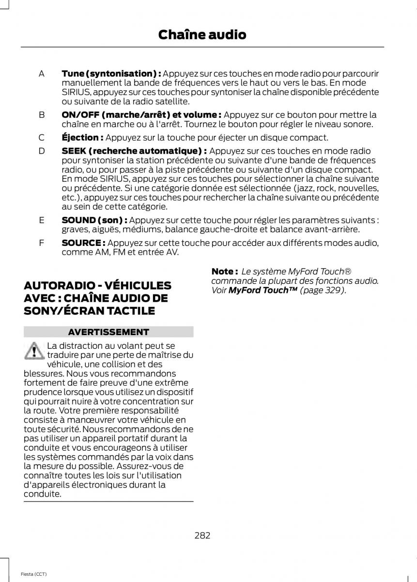 Ford Fiesta VII 7 manuel du proprietaire / page 284