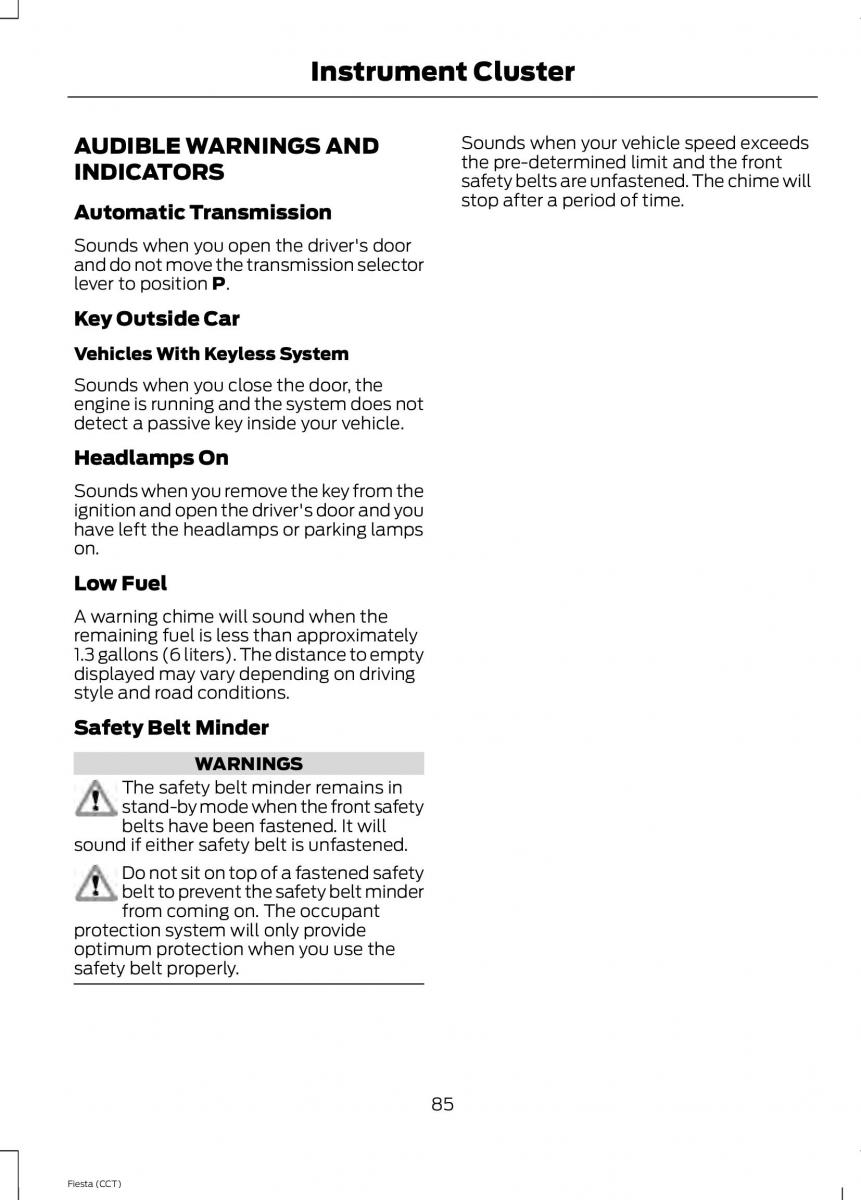 Ford Fiesta VII 7 owners manual / page 88