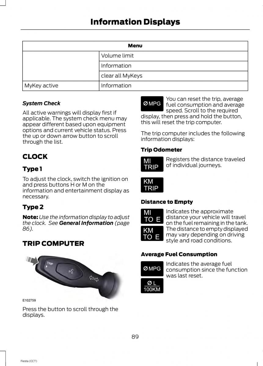 Ford Fiesta VII 7 owners manual / page 92