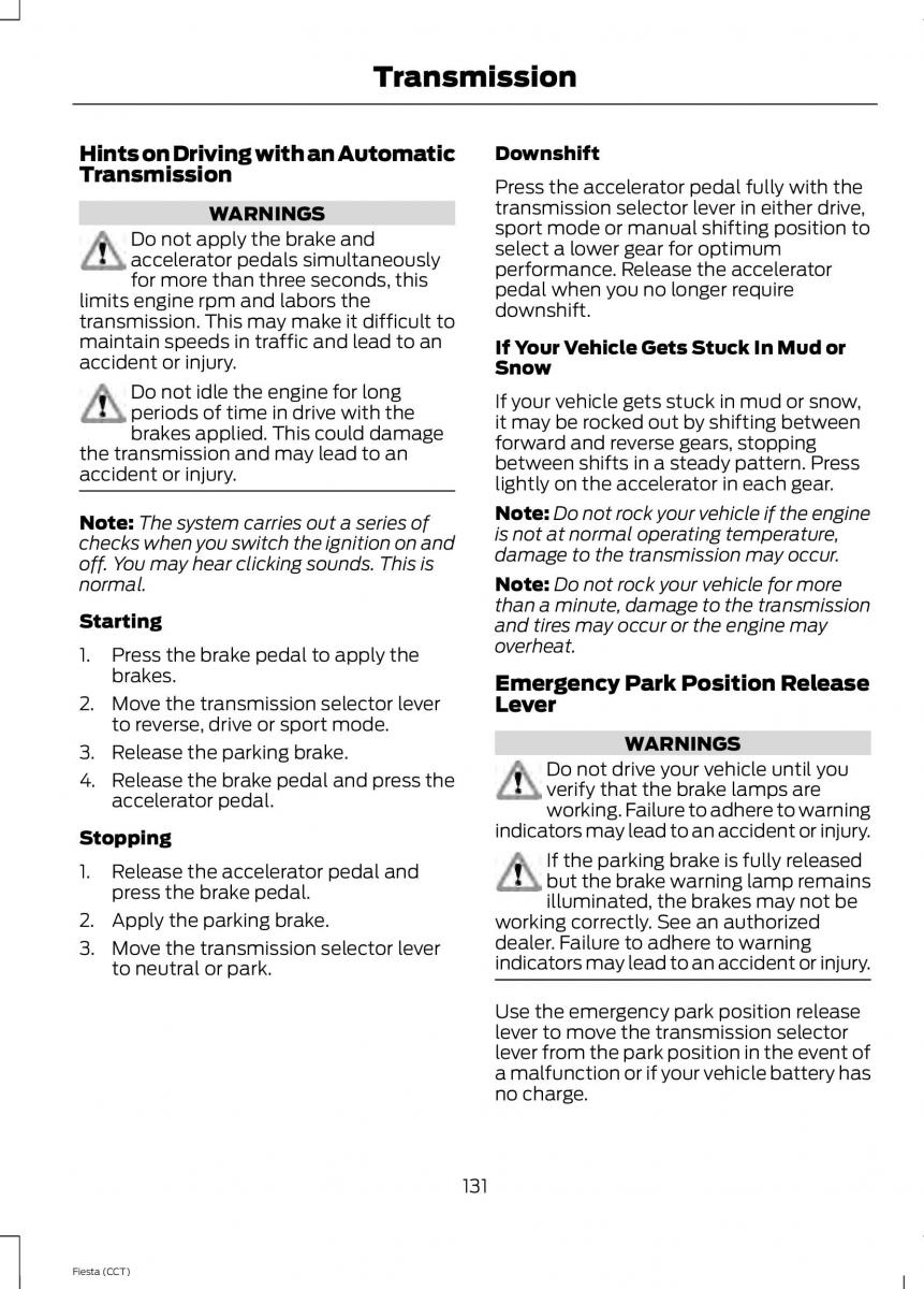 Ford Fiesta VII 7 owners manual / page 134