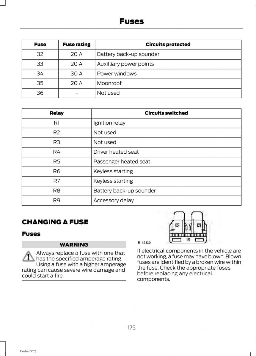 Ford Fiesta VII 7 owners manual / page 178