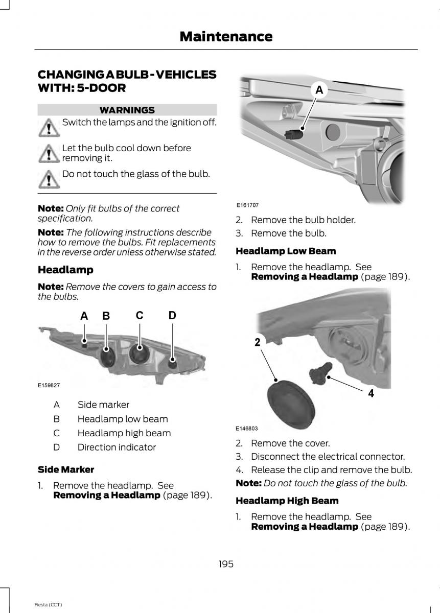 Ford Fiesta VII 7 owners manual / page 198