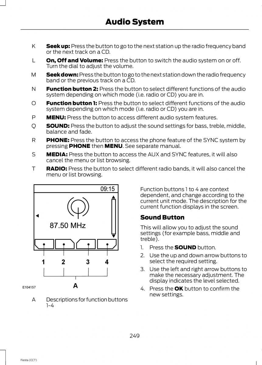 Ford Fiesta VII 7 owners manual / page 252