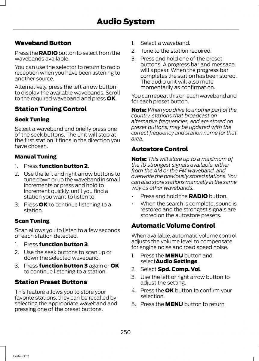 Ford Fiesta VII 7 owners manual / page 253