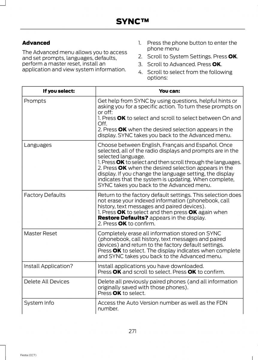 Ford Fiesta VII 7 owners manual / page 274