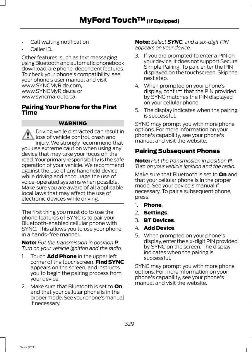 Ford Fiesta VII 7 owners manual / page 332