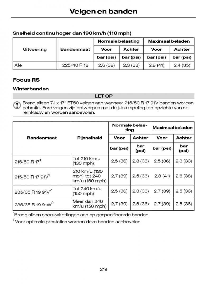 Ford Focus I 1 handleiding / page 222