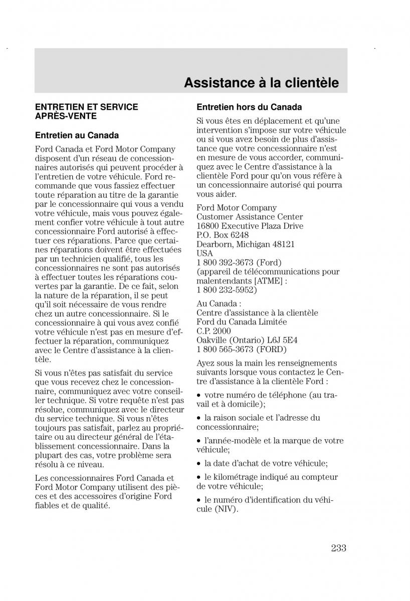 Ford Focus I 1 manuel du proprietaire / page 233