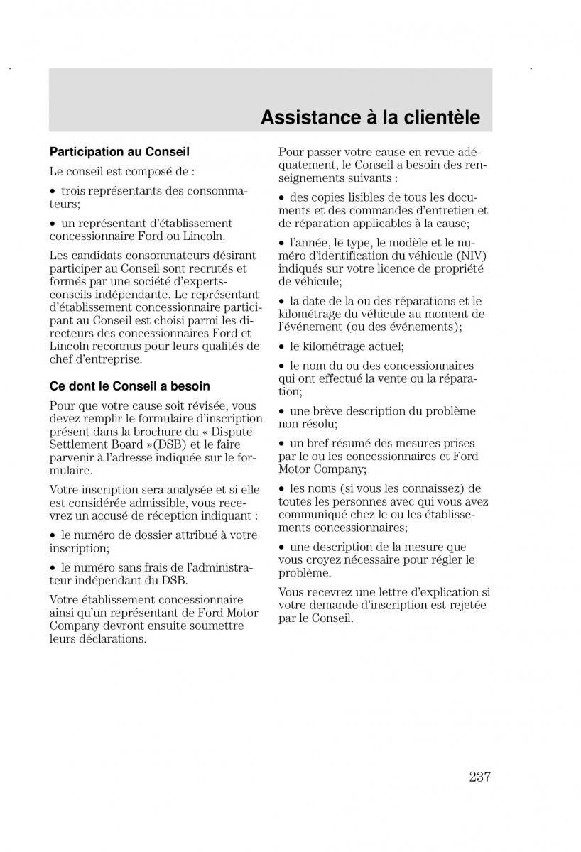 Ford Focus I 1 manuel du proprietaire / page 237