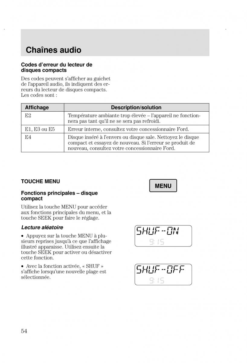 Ford Focus I 1 manuel du proprietaire / page 54