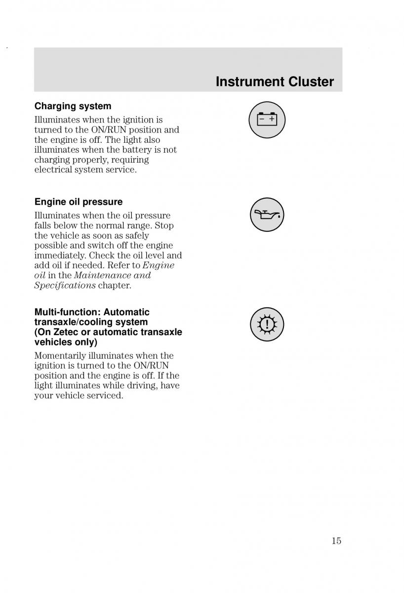 Ford Focus I 1 owners manual / page 15